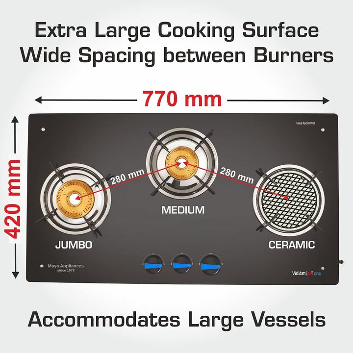 Air Oro 3 Burner Gas Stove - With Active Ceramic Burner