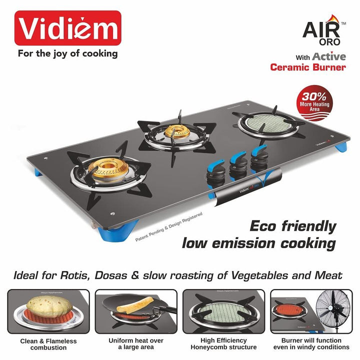 Air Oro 3 Burner Gas Stove - With Active Ceramic Burner