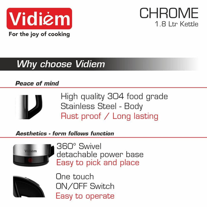 VIDIEM - CHROME 1.8 LTR ELECTRIC KETTLE