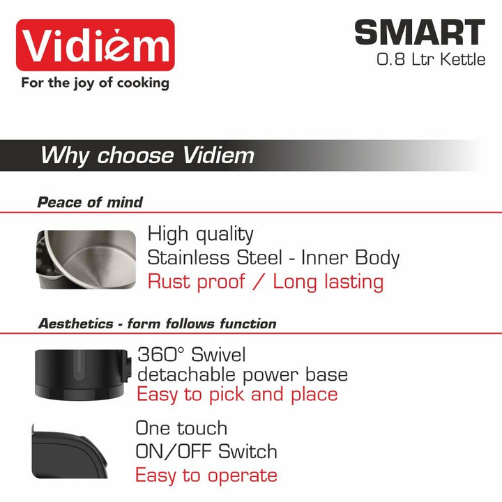 VIDIEM - SMART 0.8 LTR ELECTRIC KETTLE