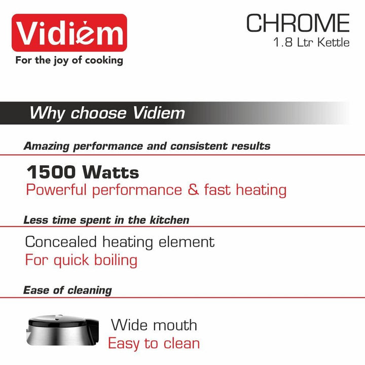 VIDIEM - CHROME 1.8 LTR ELECTRIC KETTLE