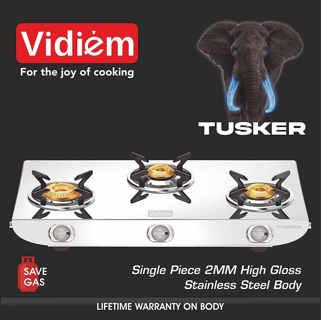 Tusker 3 Burner Stainless Steel Gas Stove 2mm SSBody 