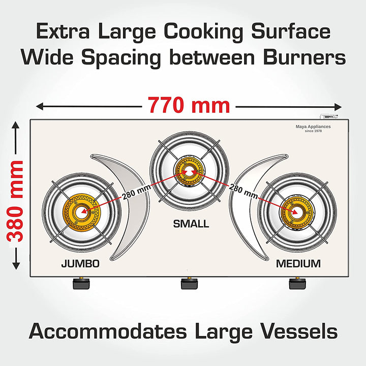 Vidiem SS sleek 3 Burner Gas Stove Size & dimensions