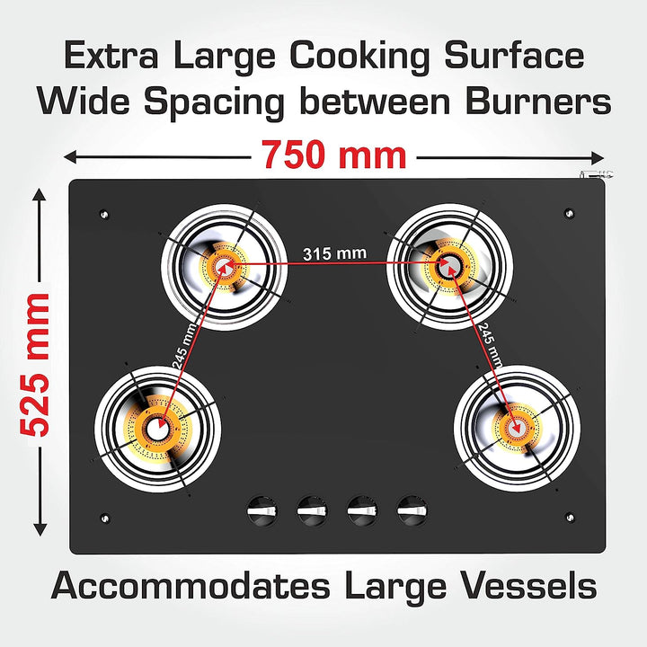 Vidiem Air silver 4 Burner Gas Stove Dimensions