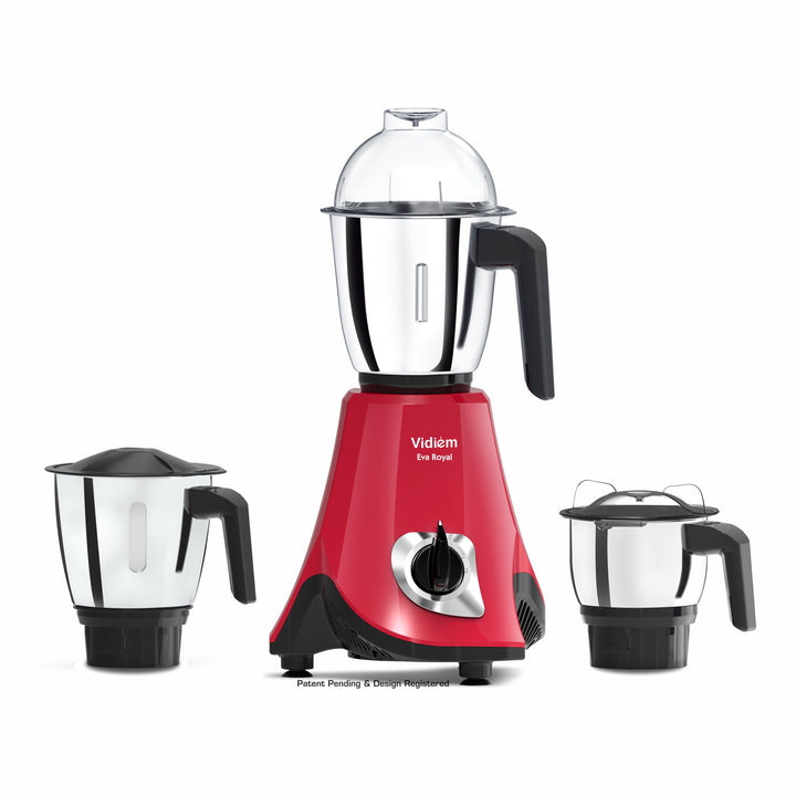 Vidiem Eva Royal 750W Mixer Grinder with 3 Jars (Crimson Red)