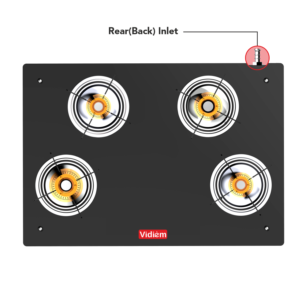 Vidiem Air silver 4 Burner Gas Stove  rear Inlet Gas Tube