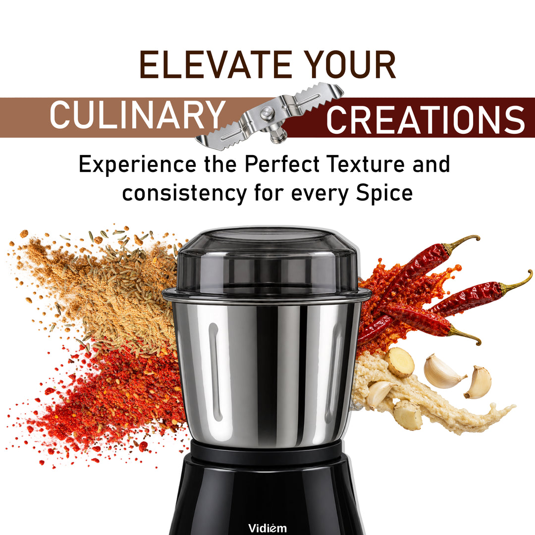 Vidiem Masala Grinder 350W | Wet & Dry | 0.4L SS Jar| Spice Grinder