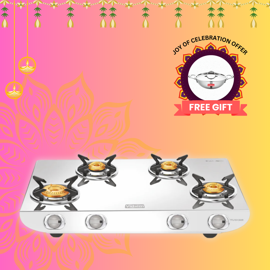 Tusker 4 Burner Stainless Steel Gas Stove with Free Gift