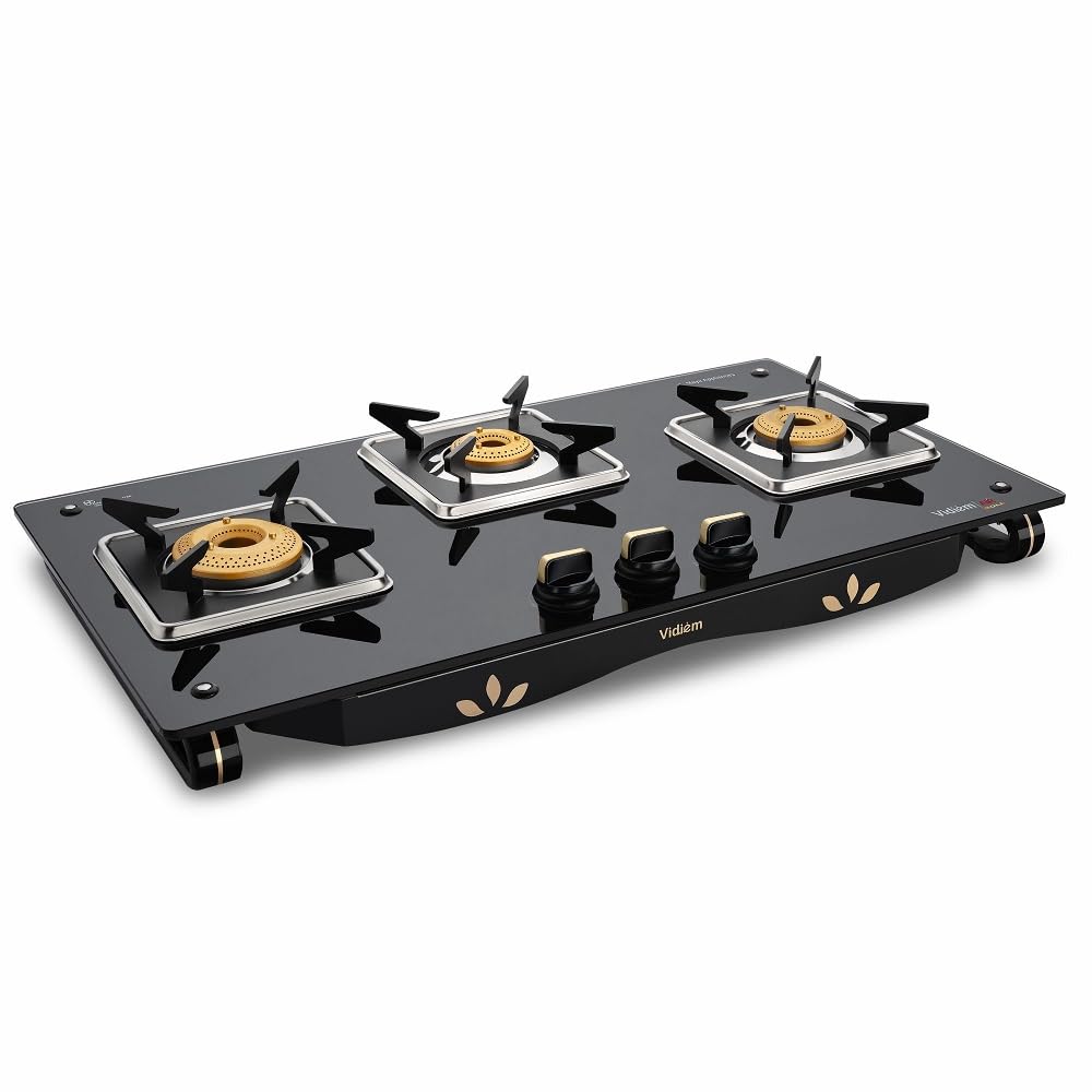 Vidiem Air Gold 3 Burner Glass top Gas Stove