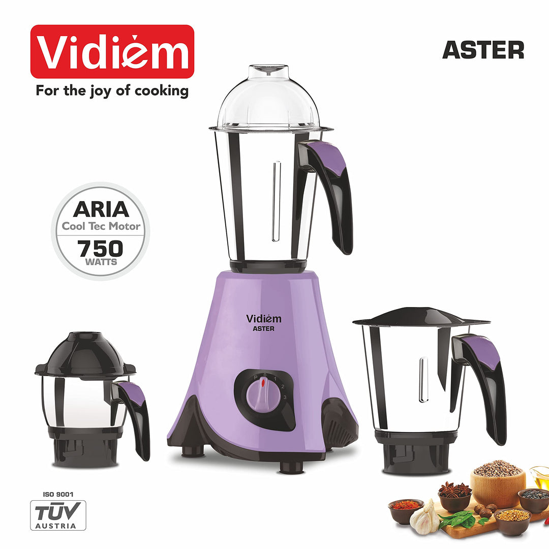 Vidiem Aster Mixer Grinder 750W with 3 Jars (Lavender)