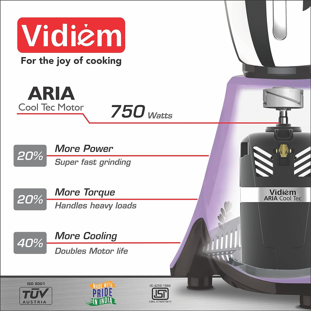 Vidiem Aster Mixer Grinder 750W with 3 Jars (Lavender)