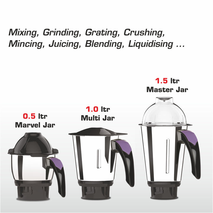 Vidiem Aster Mixer Grinder 750W with 3 Jars (Lavender)