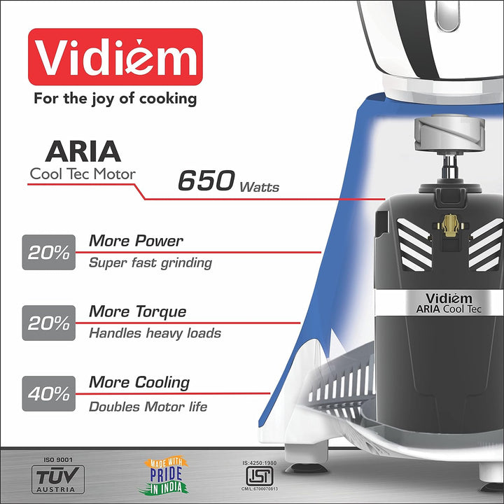 VIDIEM BLUEMIST 650W Mixer Grinder With 3 Jars (Blue)