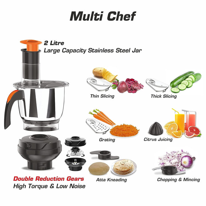 Vidiem Evo ADC 750W Mixer Grinder with 5 Jars (Black & Orange)