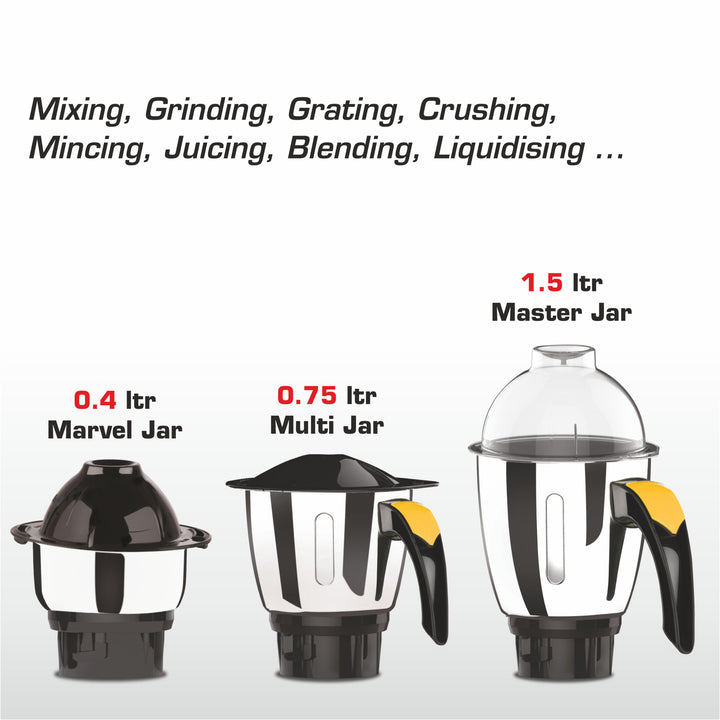 Vidiem Lily 650W Mixer Grinder with 3 Jars (Yellow & Black)