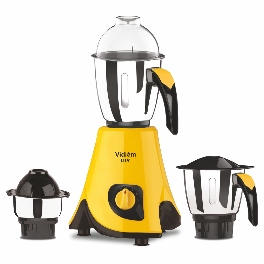 Vidiem Lily 650W Mixer Grinder with 3 Jars (Yellow & Black)