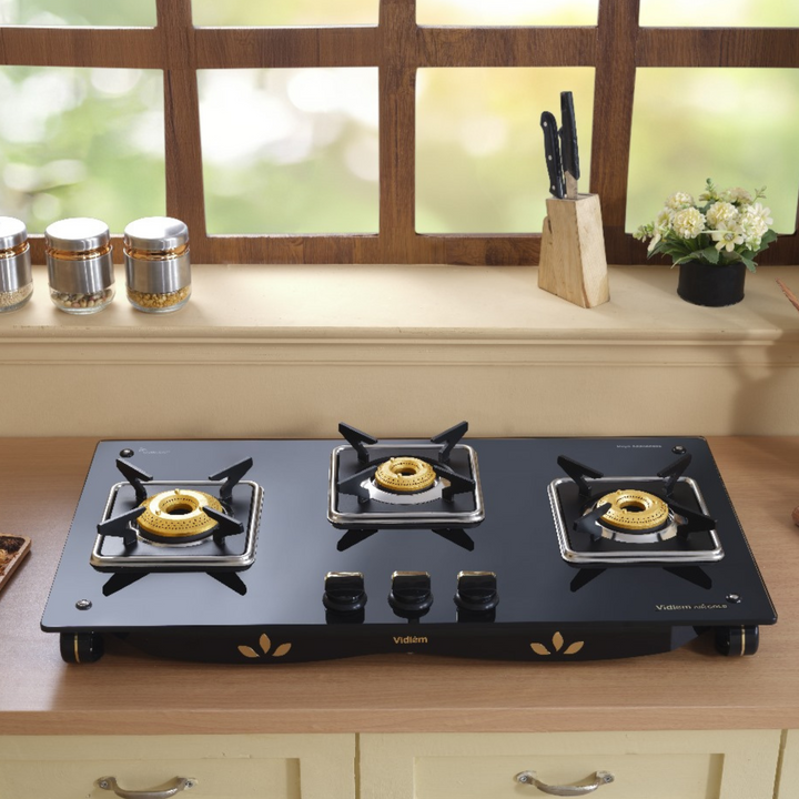 Vidiem Air Gold 3 Burner Glass top Gas Stove 