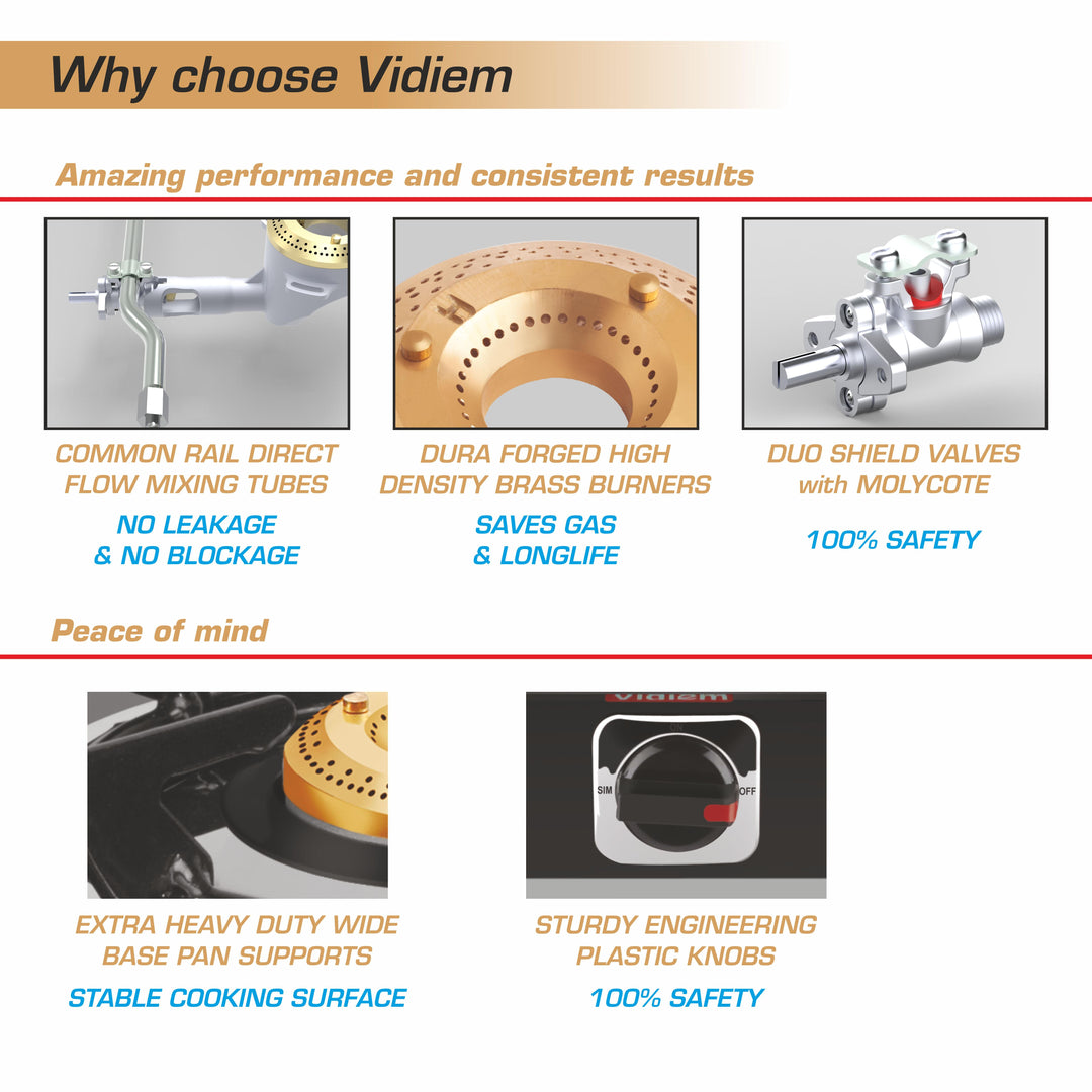 VIDIEM EDGE SHINE 2 BURNER GAS STOVE