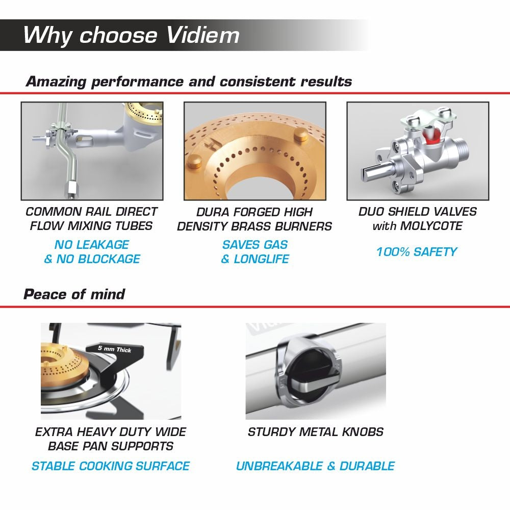 Vidiem Curve 3 Burner SS Gas Stove Specs