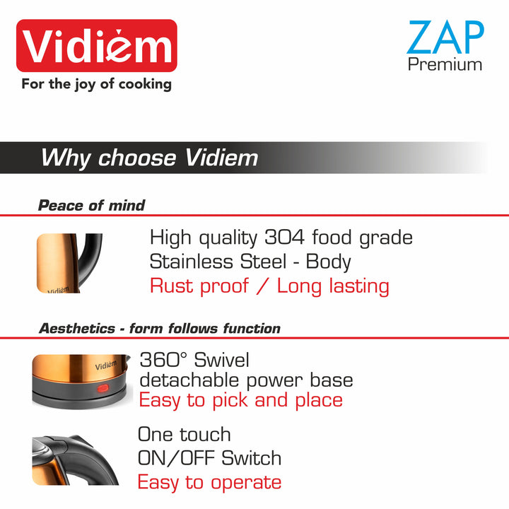 VIDIEM ZAP PREMIUM - BRONZE GOLD 1.8 LTR ELECTRIC KETTLE