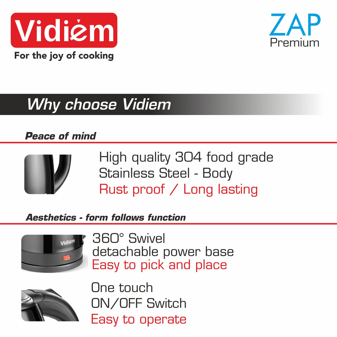 VIDIEM ZAP PREMIUM - MIDNIGHT BLACK 1.8 LTR ELECTRIC KETTLE