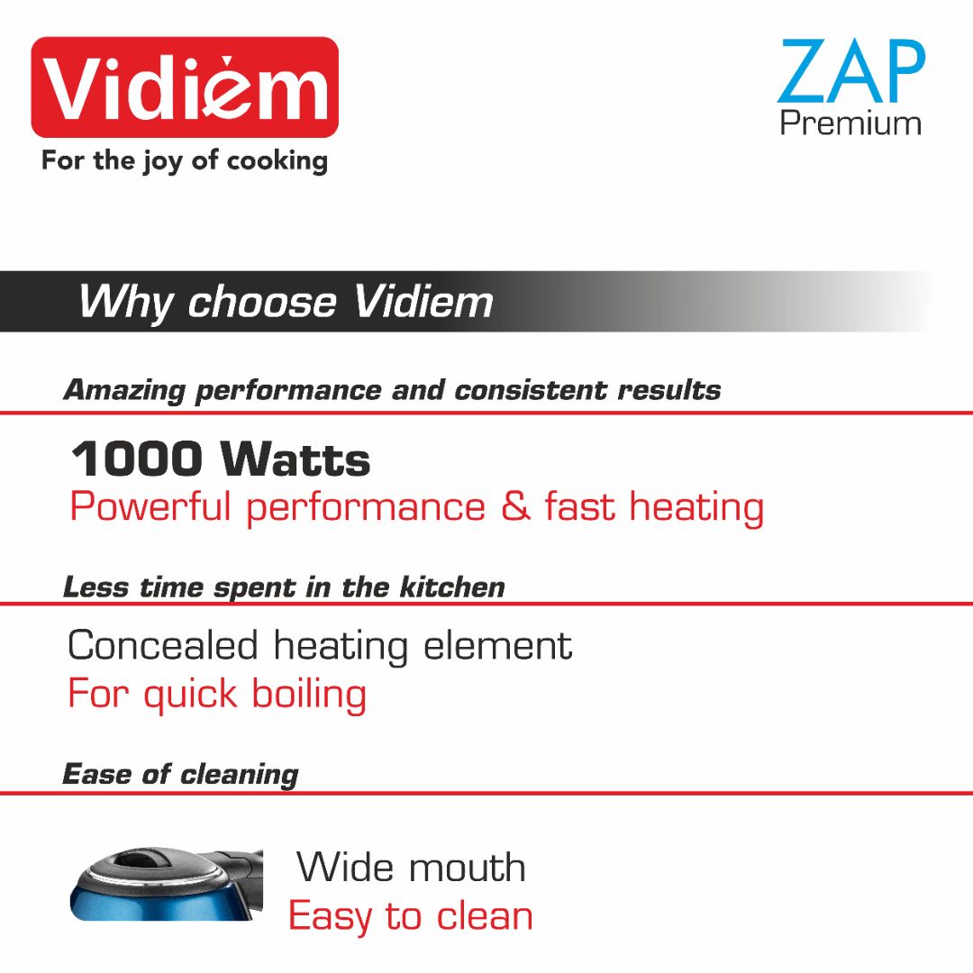 VIDIEM ZAP PREMIUM - AZURE BLUE 1.8 LTR ELECTRIC KETTLE