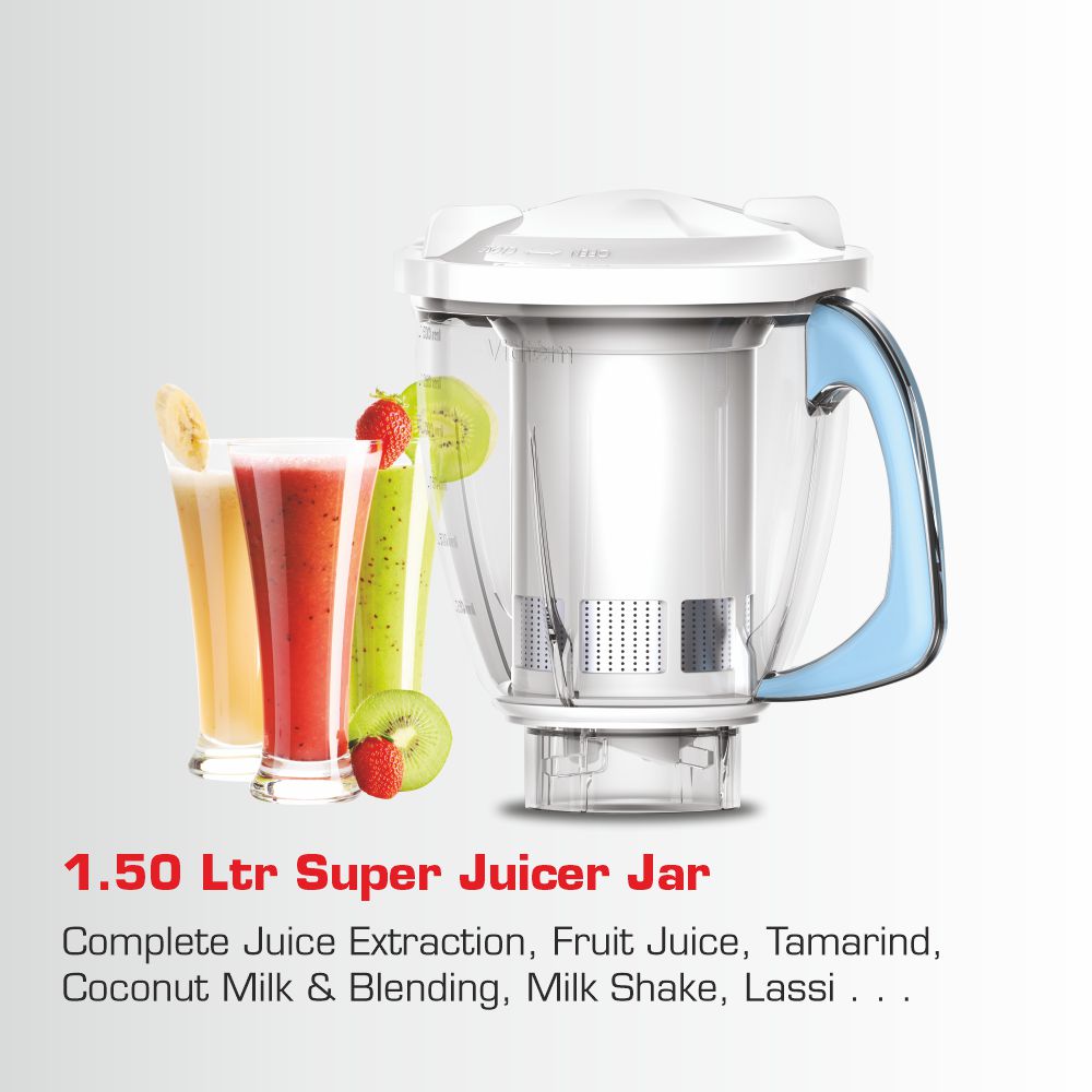 Vidiem Eva Super Blu 750W Mixer Grinder with 4 Jars (Blue)