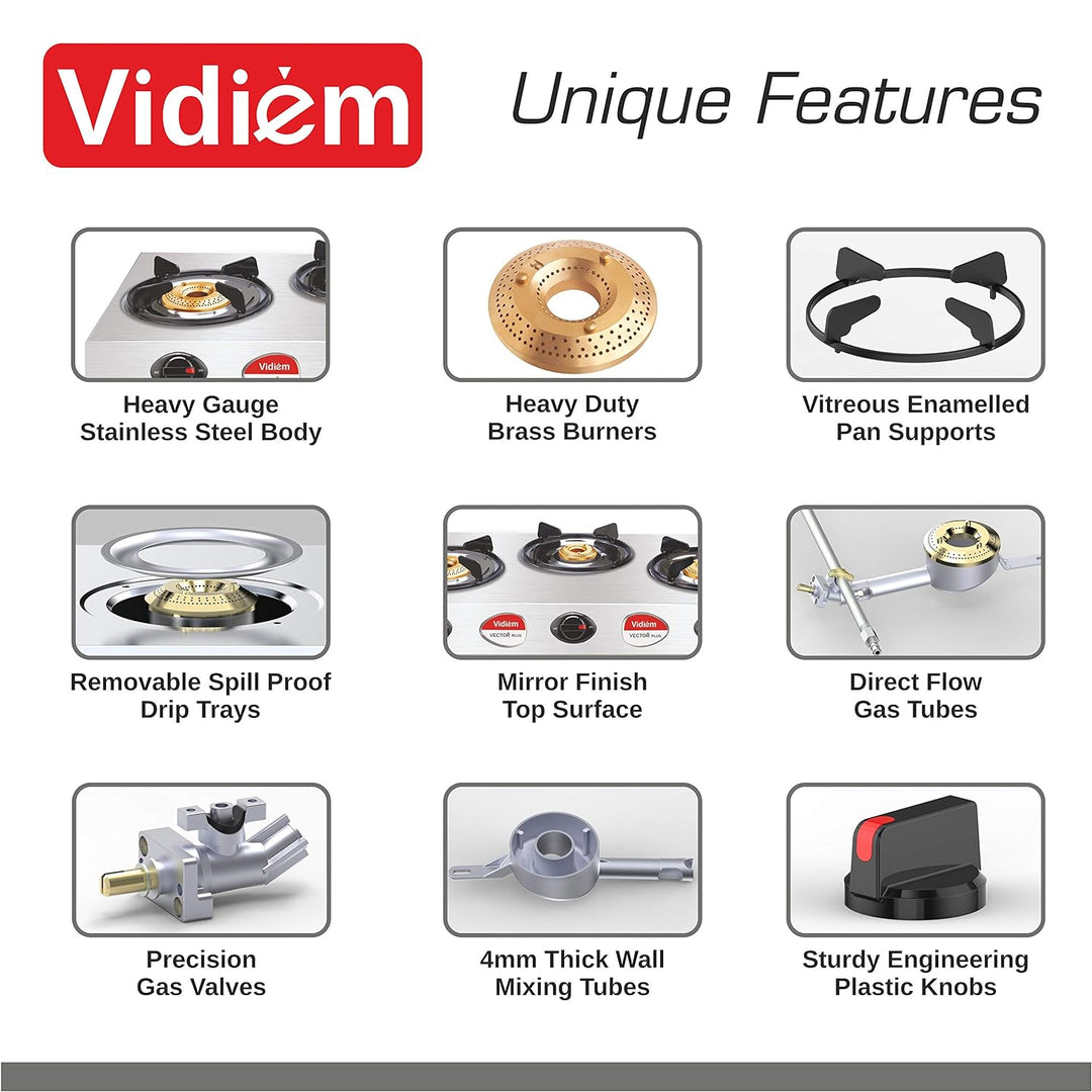 vidiem vector nero 3 burner gas stove unique features