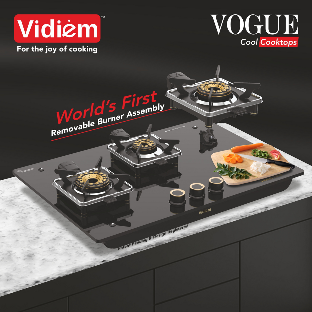 Buy Vidiem VOGUE 3 Burner Removable Burner Assembly Glass Top Online at Vidiem Store Vidiem Stores